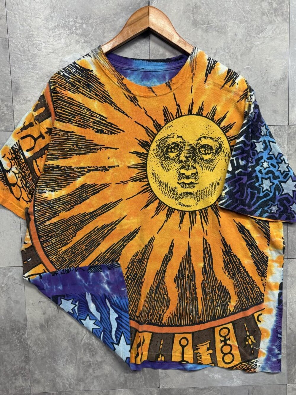 Liquid Blue Sun Moon T Shirt Men's XL Tie Dye Celestial All Over Print Y2K
